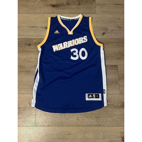 Adidas Mens Golden State Warriors Steph Curry Blue Swingman Jersey Sz Large - Picture 1 of 4